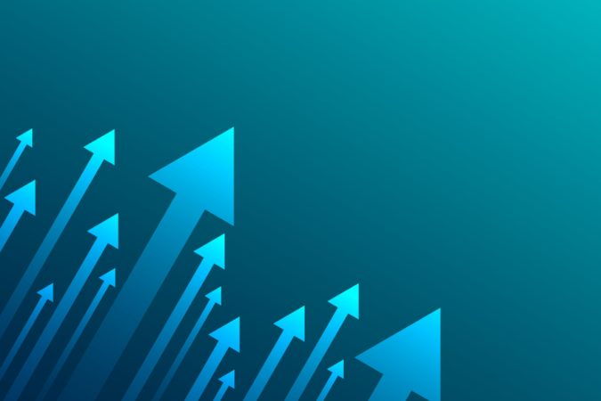 Up arrows on blue background.