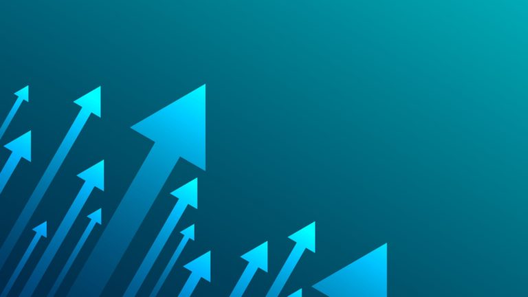 Up arrows on blue background.